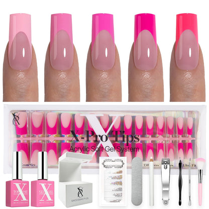 SXC Cosmetics French Tip Press On Nails - Skin Tone Nude and Color Series, Short Coffin X-Pro Tips Starter Kit ST119KIT