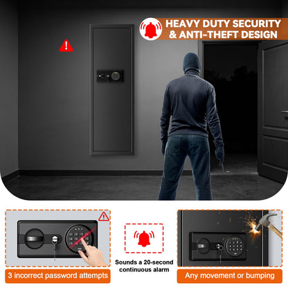 Heavy Duty Fireproof Wall Safes Between the Studs, Extra Large Fire Security Wall Safe with Digital Keypad lock and 3 Removable Shelf, Wall Rifle Safe Fireproof for Home, Gun, Cash, Documents, Jewelry