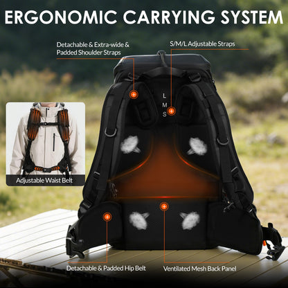 TARION FPV Drone Backpack 30L - Extra Large Camera Bag with 17in Laptop Compartment Waterproof Rain Cover - External Mounts for 7 Drones - FlightPro