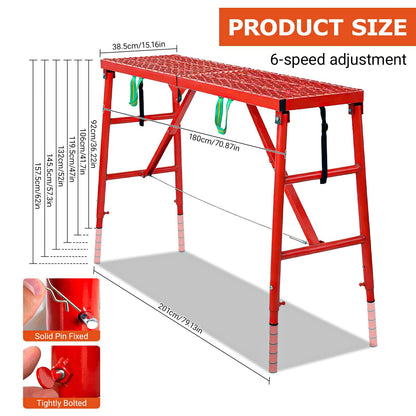 Foldable Scaffolding Platform, 70.8x15.7x36.2-62 Inch Portable Work Platform, 770 Lbs Adjustable Height Industrial Step Ladders, Perfect for RV Cleaning, Home Painting and Reaching High Places