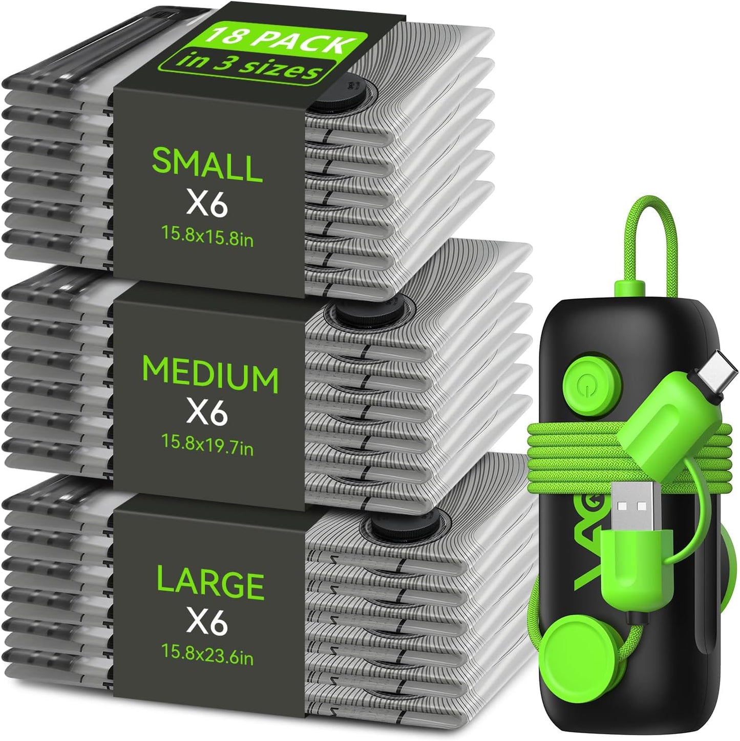 Vacuum Bags for Travel | Skiennix USB Electric Pump - 18 Pack Carry-On Size Space Saver Bags