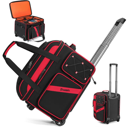 BOSSTIN Rolling DJ Cable Bag with Wheels, DJ Gig Bag Case for Equipment with 15.6" Laptop Compartment, Padded Detachable Dividers, Multi-Pocket Travel Storage for Music Gear & Accessories