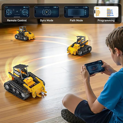 5in1 STEM Robot Building Kits for Kids 6-14 Remote &amp APP Controlled STEM Excavator/Bulldozer/Crane/Robot Building Toys 736 Pcs Educational Building Sets for Kids Erector Sets Gifts for Boys Gir