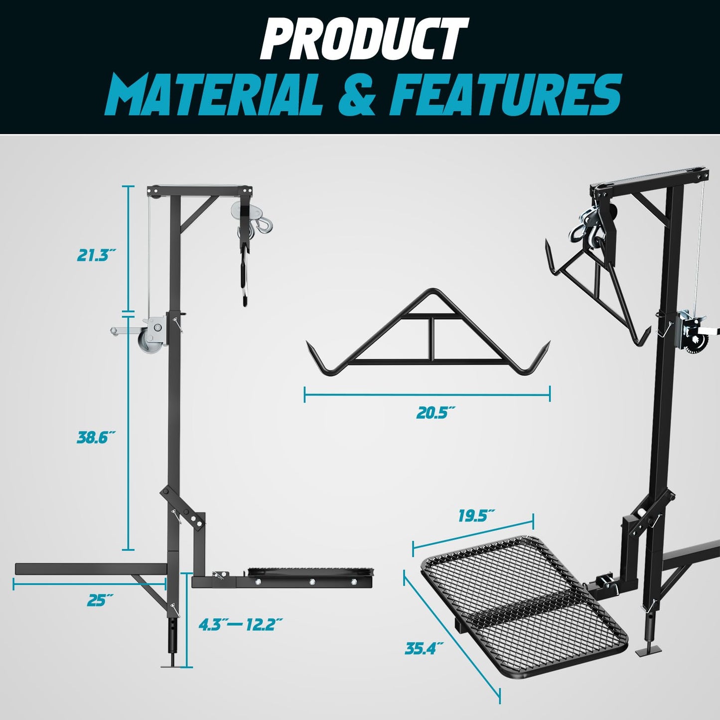 CROSSHIP Truck Hitch Game Hunting Hoist with Lifting System - for 2'' Receiver, 360° Swivel Hitch Crane & Lift - Truck Bed Kit with Winch/Gambrel - 400lbc Hoist & 250lbc Lift