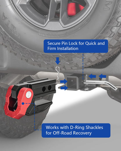 NORTHYUN 2" Hitch Slider with 3/4" Aluminum Red D-Ring Shackle, 7075 Aluminum Skid Plate for Hitch Protection & Off-Road Recovery, 45,000 LBS MBS Tow Recovery Point for 2" Receiver, Trucks SUVs