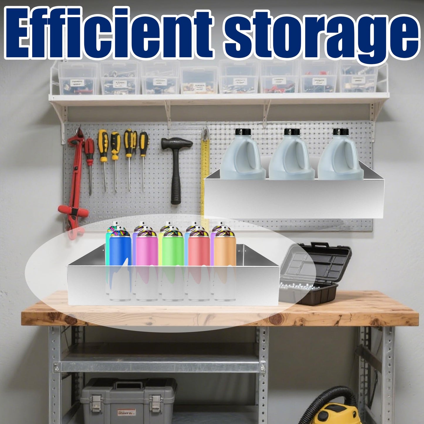 Srehloe Multi Use Storage Cabinet Holder Aluminum Fuel Tank Rack Practical Kettle Racks Length 34.5" Accommodate 3 5-Gallon Jugs Suitable for Garage Enclosed Racing Trailer Work Area Silver