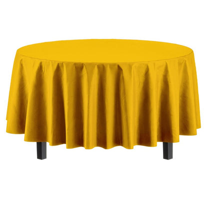 12-Pack Premium Plastic Tablecloth 84in. Round Table Cover - Yellow