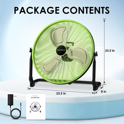 ZIZIWIN 20'' Large Battery Fan, Portable Cordless Camping Fan, Rechargeable Battery Floor Fans, 360° Tilt, Wireless, USB Output, for Home Office Gazebo Greenhouse Outside Gym