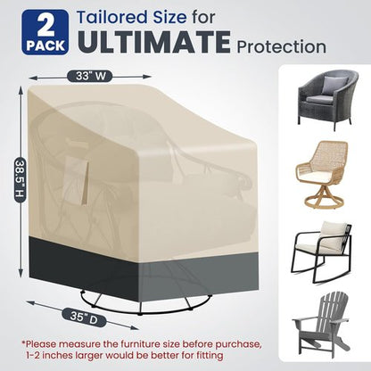Extra Heavy Duty Waterproof Patio Chair Covers by [Brand Name] - 2 Pack for Swivel/Rocking/Adirondack Chairs | 33"W x 35"D x 38.5"H