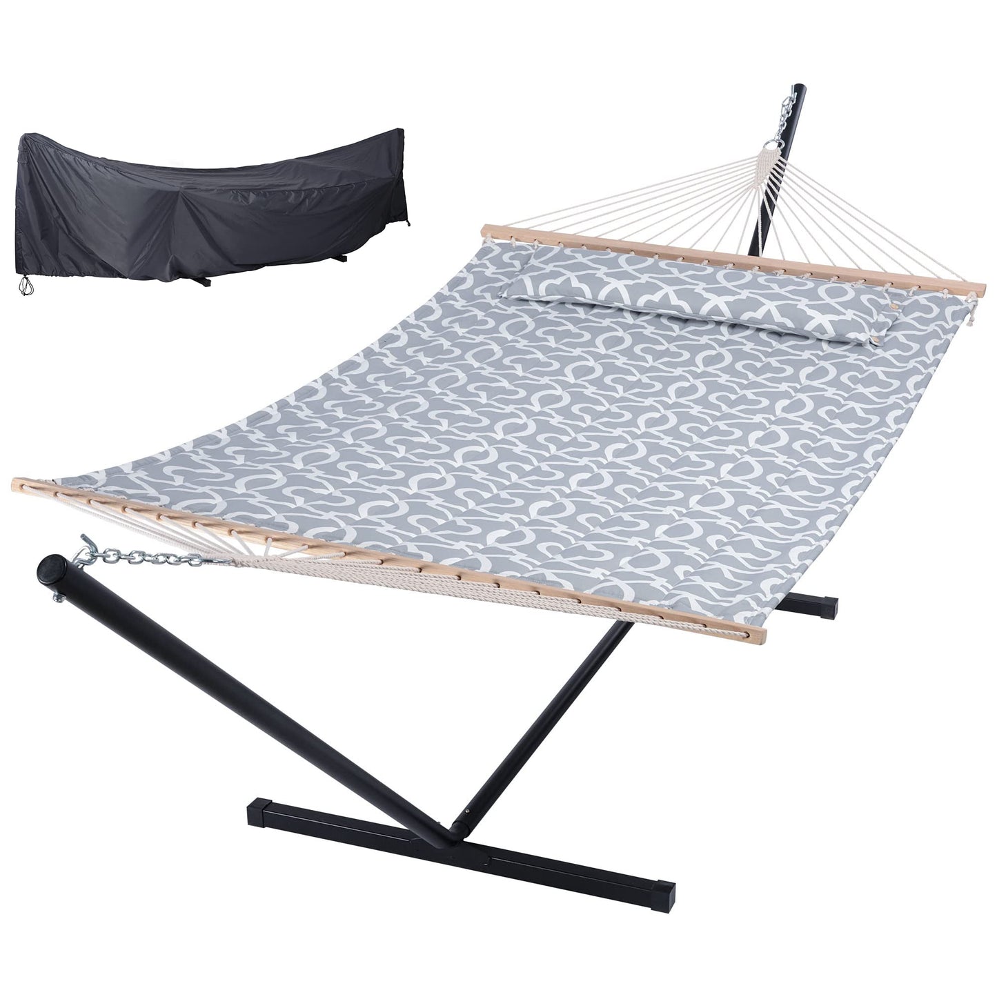 SUNCREAT Double Quilted Hammock with Stand and Rain Cover