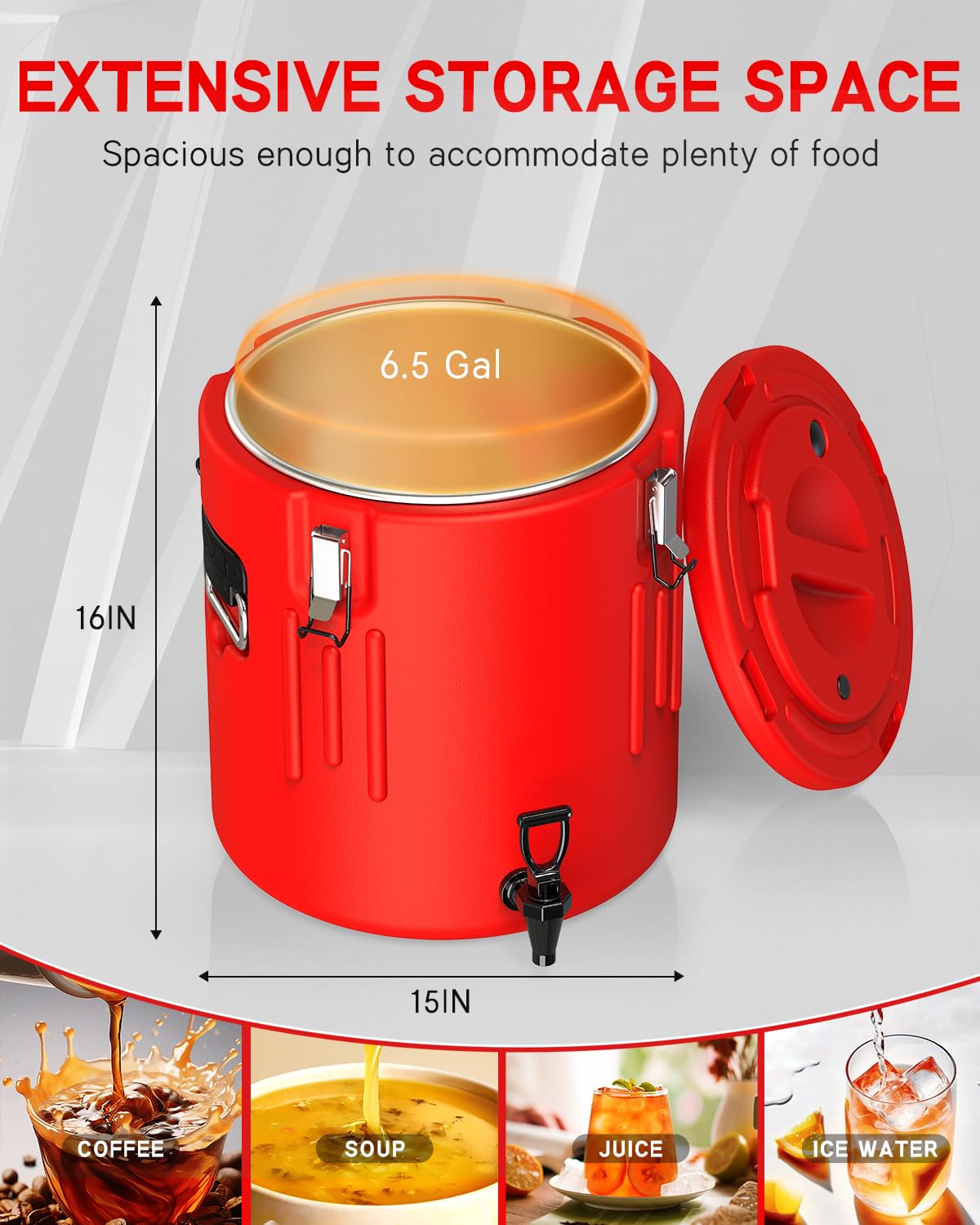 Insulated Beverage Dispenser 6.5 Gallon, Hot Drink Dispenser with Stainless Steel Interior & Spout, Cold & Hot Water Dispenser, Portable Water Cooler, Outdoors Water Jug for Camping Party Sports,N4