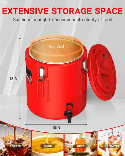 Insulated Beverage Dispenser 6.5 Gallon, Hot Drink Dispenser with Stainless Steel Interior & Spout, Cold & Hot Water Dispenser, Portable Water Cooler, Outdoors Water Jug for Camping Party Sports,N4