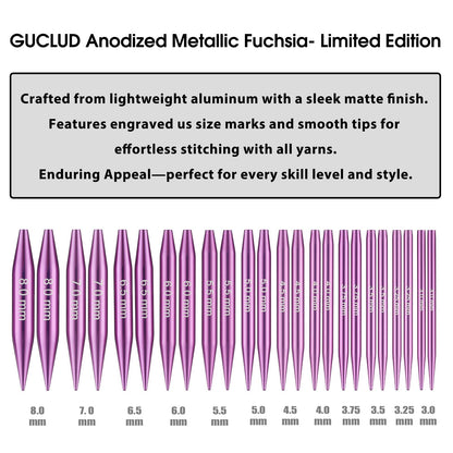 Guclud 2-Inch Short Interchangeable Circular Knitting Needles Set | US 2.5-11 (3.0-8.0mm) | 12-Pair of Metal Small Circular Needles | 4 Cables (6", 8", 12", and 16"), Accessories & Case