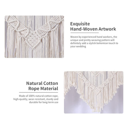 ANMINY Boho Macrame Wedding Backdrop for Arbor Arch Large Macrame Curtains Wall Hanging Handmade Window Doorway Macrame Curtains Tapestry Art Decor with Tassels 79''W x 79''L
