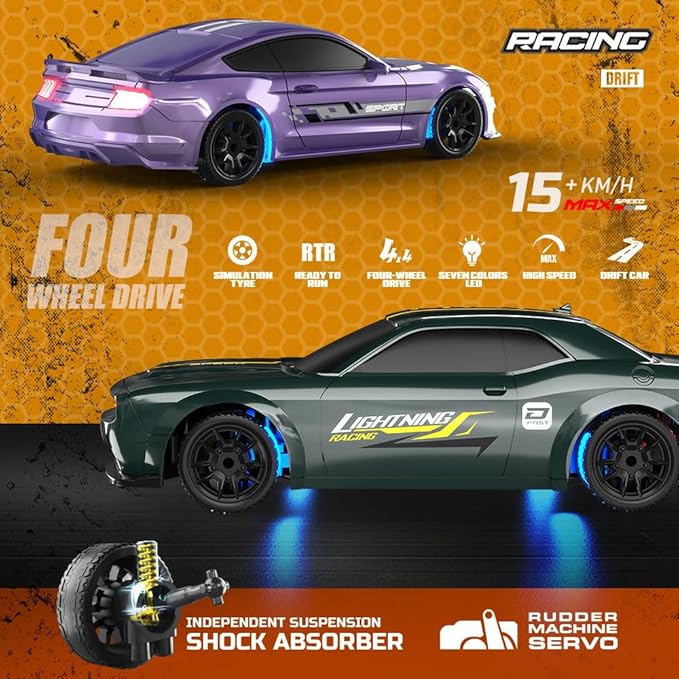 1:43 Scale Mini RC Drift Car 2.4GHz 4WD Desktop RC Drift Car 15KM/h Handheld Racing Mini Vehicle with LED Lights Speed Switching Racing Sport Toy for Adults Teens (Blue)