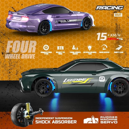 1:43 Scale Mini RC Drift Car 2.4GHz 4WD Desktop RC Drift Car 15KM/h Handheld Racing Mini Vehicle with LED Lights Speed Switching Racing Sport Toy for Adults Teens (Blue)