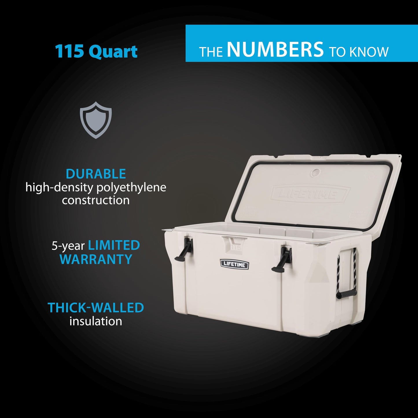 Lifetime 115‑Quart High Performance Cooler, Up to 10‑Day Ice Retention, IGBC Bear‑Resistant, Camping & Hunting Ice Chest with Cutting Board Divider