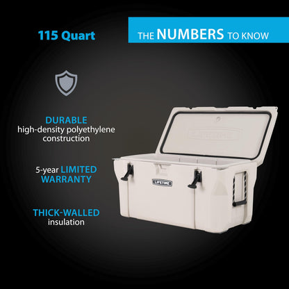 Lifetime 115‑Quart High Performance Cooler, Up to 10‑Day Ice Retention, IGBC Bear‑Resistant, Camping & Hunting Ice Chest with Cutting Board Divider