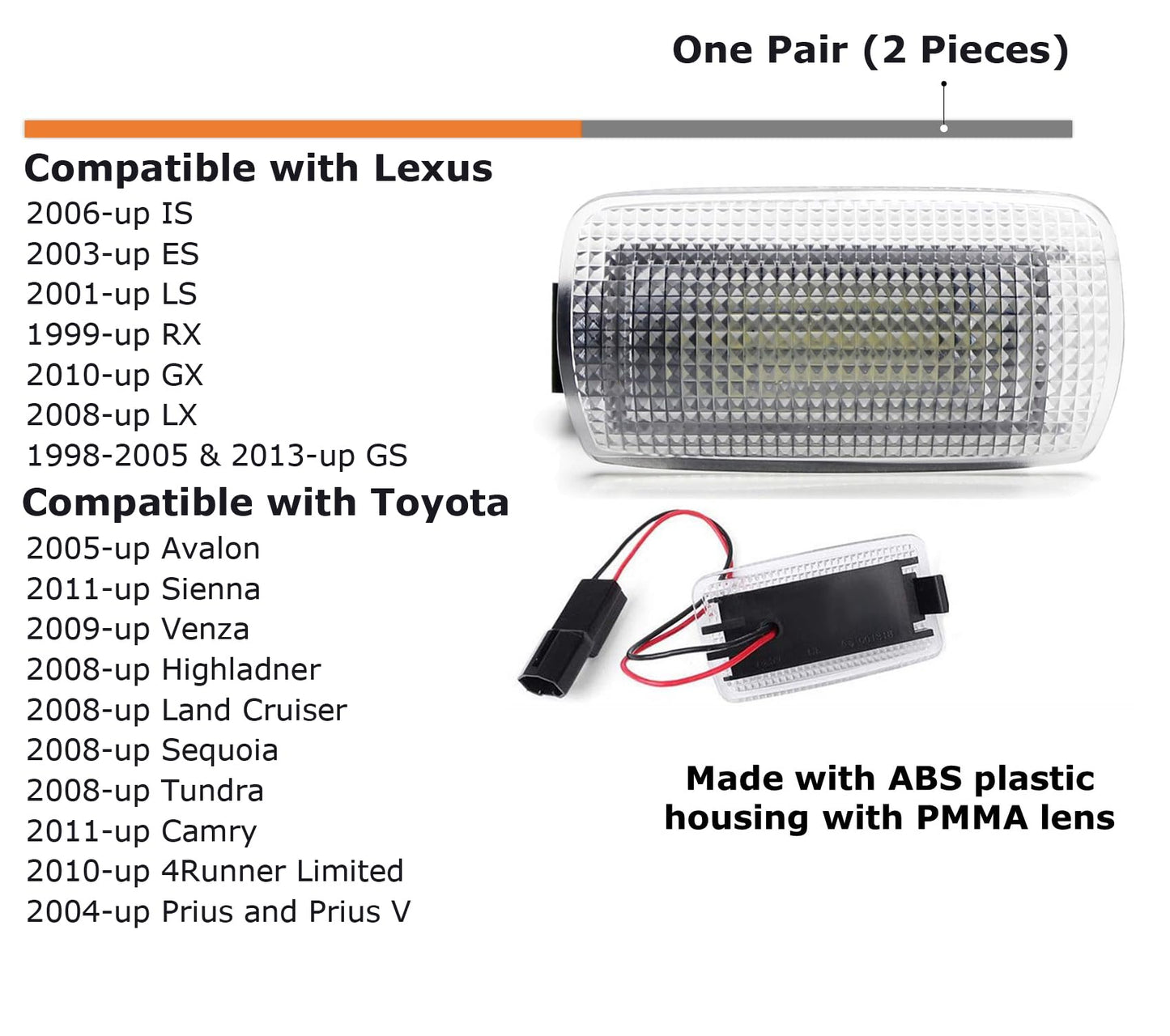 iJDMTOY LED Side Door Courtesy Light Assy, Red LED, Compatible with Lexus & Toyota Models, Dark Red Lens