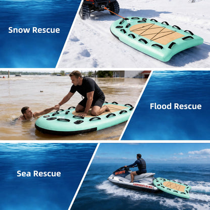 FBSPORT Inflatable Water Rescue Sled, Drop-Stitch PVC Rescue Board Floating Dock Platform Mat with Rapid Inflation, Portable 73"x39" Emergency Sled for Lakes, Oceans, Rivers, Surfing, Divers