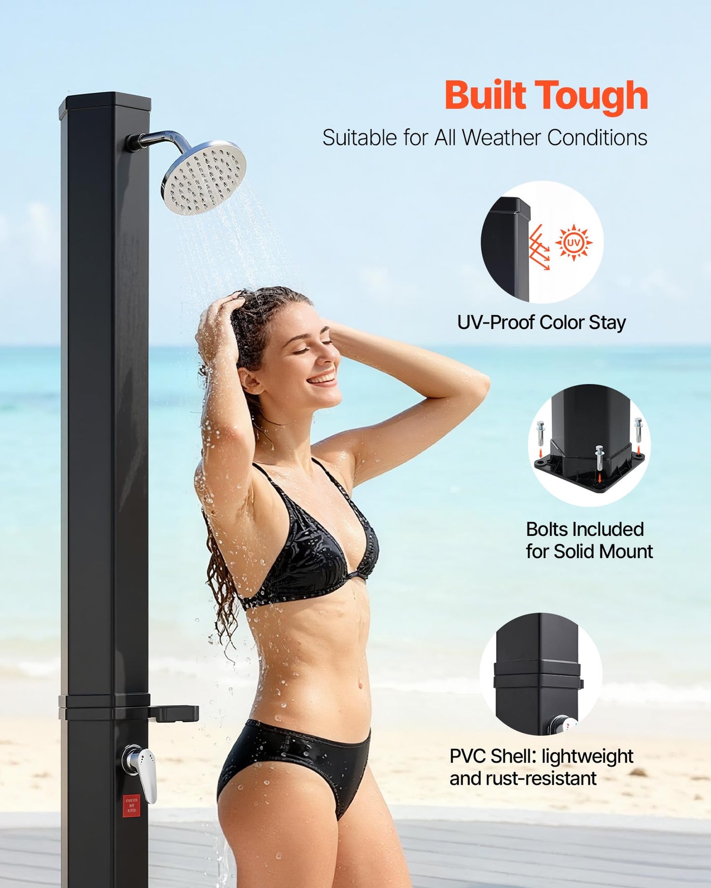 VEVOR Solar Shower, 9.2 Gal, 6.4FT Showerhead Height Outdoor Shower, Black, with Handheld & Foot Faucet, Hot & Cold Water Adjustment, Freestanding for Backyard Poolside Beach Pool