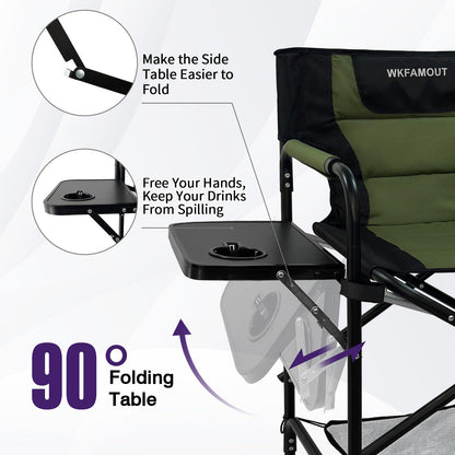 WKFAMOUT Tall Folding Directors Chair with Side Table 30.71" Seat Height Foldable Camping Chair Bar Stool for Makeup Artist Face Painting with Footrest and Storage Pocket Supports 350LBS