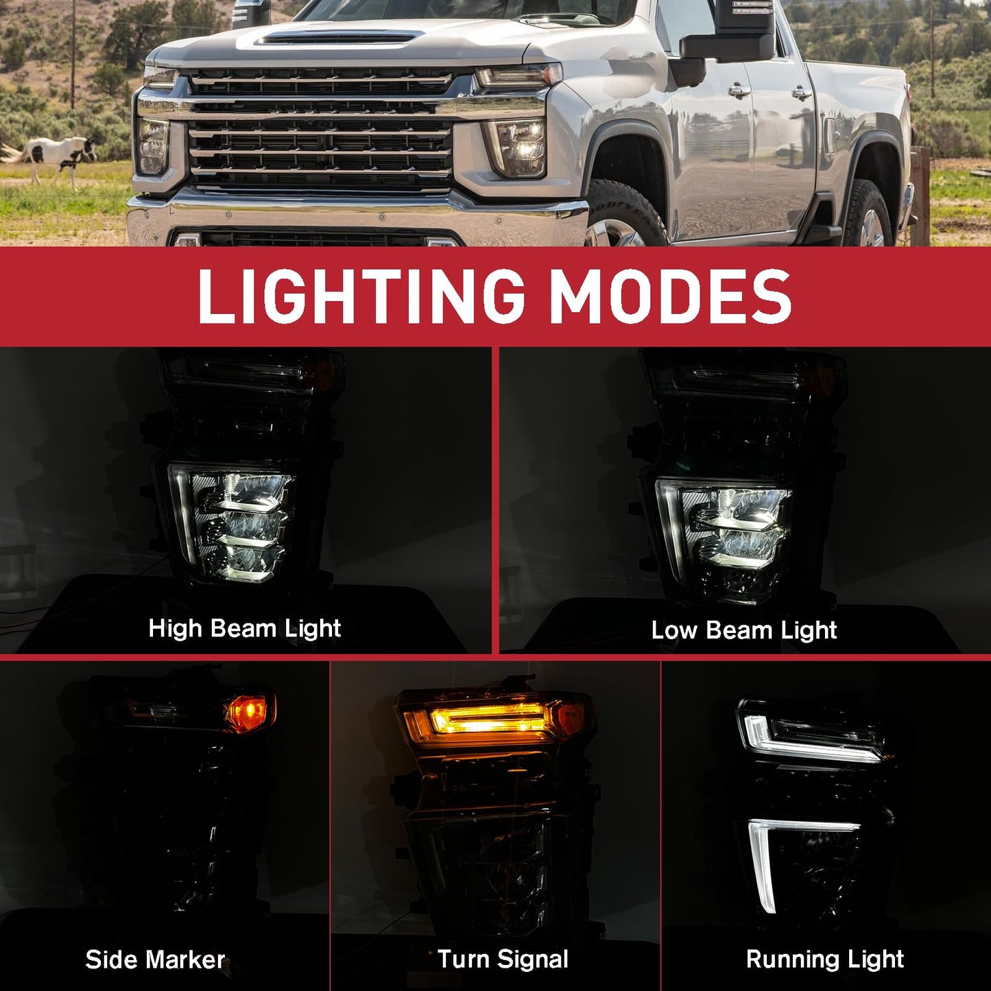 Duolctrams OEM Style LED Type Headlight Assembly Compatible with 2020-2023 Chevy Silverado 2500HD 3500HD High Country/LTZ Left Driver Side 84738618 GM2502505