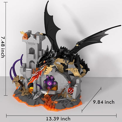 Dragon Building Set with Dice Tower 919 PCS Flaming Medieval Castle Building Blocks Set Fantasy Model Kit Home Decor Birthday Gift for Adults Teens Kids Boys 8+
