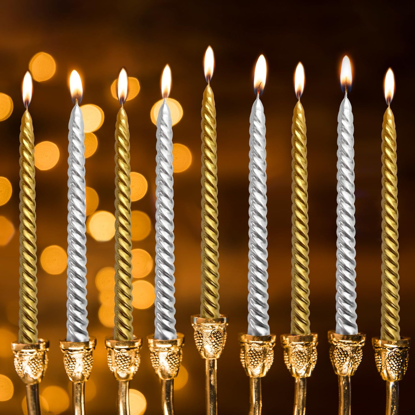 10 Inch Spiral Taper Candles Set for Christmas, 6 Gold and 6 Silver Unscented Twisted Candlesticks, Dripelss Thin Tapered Candles for Holiday Party Decoration
