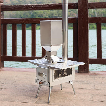 Outdoor Camping Stove Accessory Pellet Bin with Burner for Tent Stove(Silver)