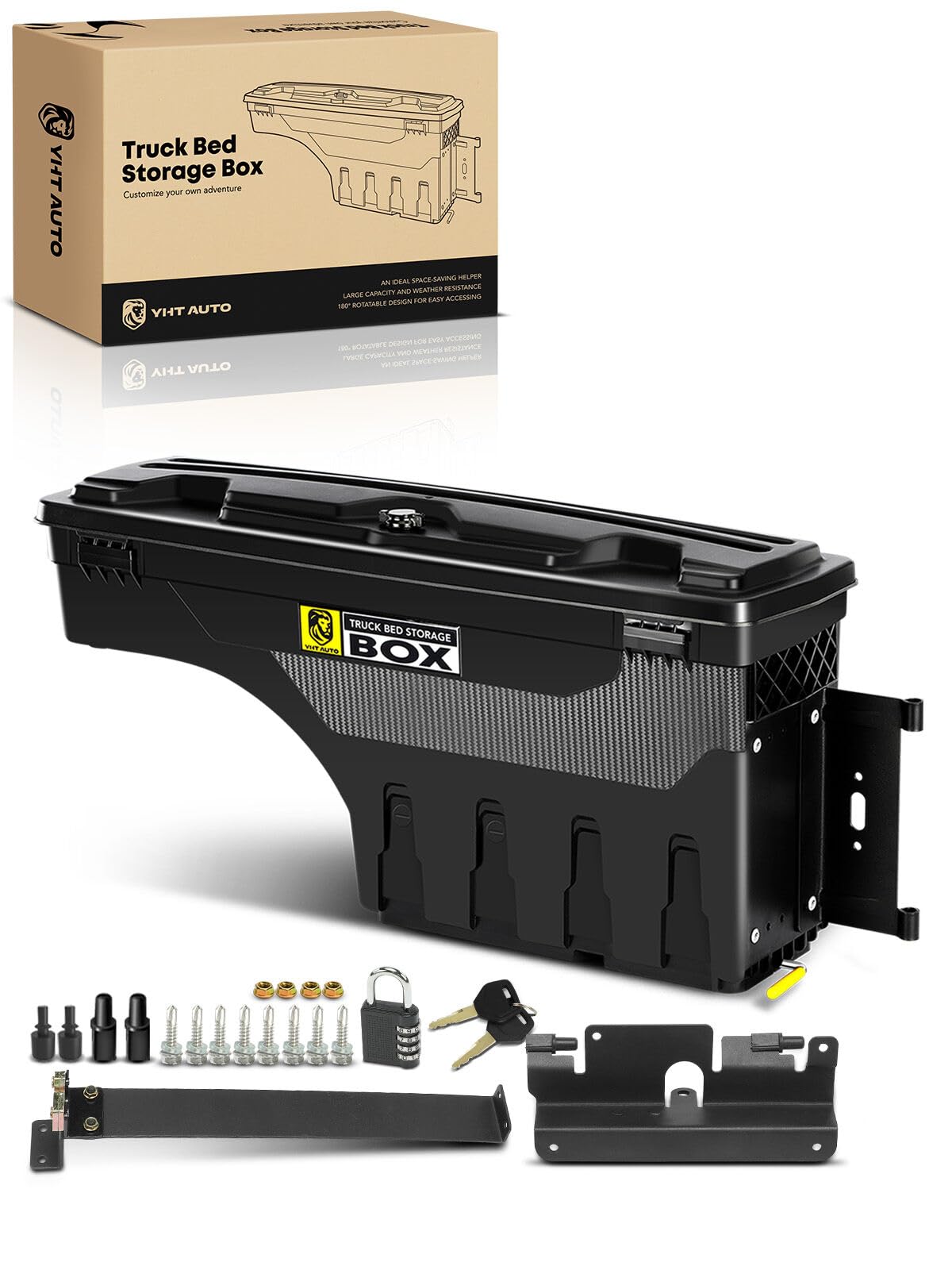 YHTAUTO Truck Bed Storage Tool Box Lockable Compatible with 2007-2018 Chevrolet Silverado & GMC Sierra 1500 2500 3500, 2019 Silverado/Sierra 1500 Passenger Side, Swing Waterproof Wheel Well Toolbox