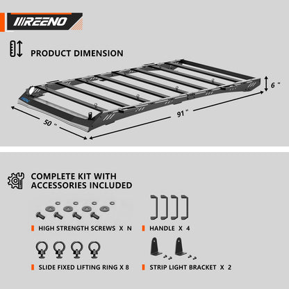 IIIREENO Overland Roof Rack Platform for Toyota FJ Cruiser 2007–2016, Heavy Duty Aluminum Roof Rack, 1000 lbs Static / 500 lbs Dynamic Load, LED Light Bar Compatible, No-Drill Installation