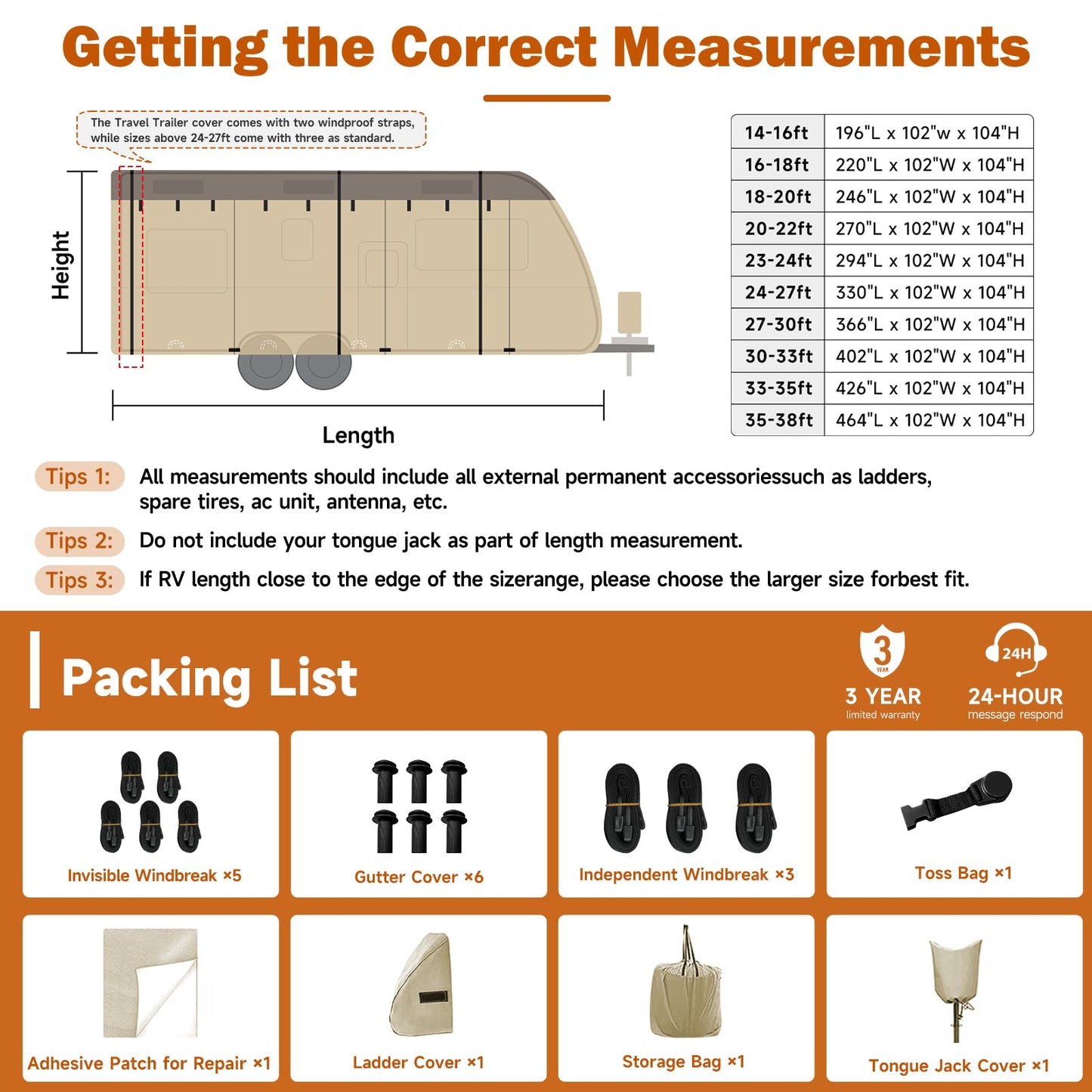 Umbrauto Travel Trailer RV Cover 33' ~ 35' – Upgraded 9-Layers Top Camper Cover, Waterproof & Windproof Heavy Duty Toy Hauler RV Cover for Winter Snow with Tongue Jack Cover, Gutter Covers