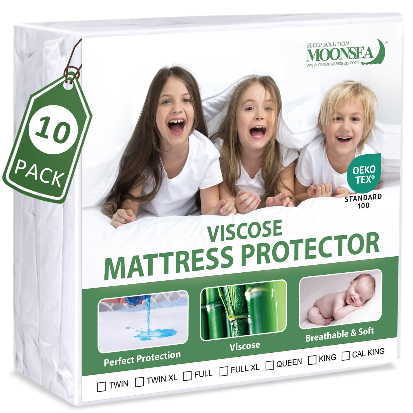 Waterproof Mattress Protector Twin Size, Skin Friendly and Breathable Twin Mattress Cover for Kids, Viscose Jersey Mattress Pad with 14" Deep Pocket,10 Pack