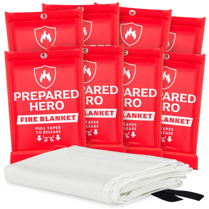 Prepared Hero Emergency Fire Blanket - 8 Pack - Fire Suppression for Kitchen, 39” x 39” Fiberglass Fire Blanket for Home