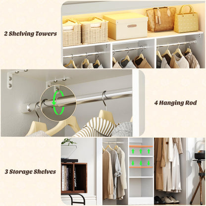 Besiost 48" Closet Organizer System, 4FT Closet System for Small Closets with 4 Hanging Rods & 3 Shelves, 80"H Small Closet Organizers and Storage for Bedrooms, Cloakrooms, White