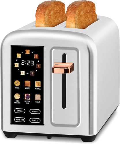 SEEDEEM 2-Slice Toaster - Touch Screen LCD Display, 50% Faster Heating, Stainless Steel, Silver Metallic
