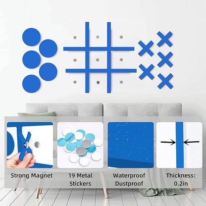 Magnetic Tic Tac Toe Wall-Mount GameGame Room DecorHallway DecorPlayroom DecorModern Wall Decals for Kids RoomClassroom&ampOfficesBest Gift for Family Friends (Blue)