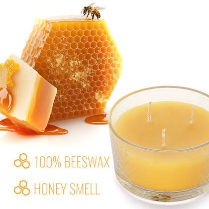 3-Wick Beeswax Candles, Pure Natural Handmade Beeswax Candles in Thick Glass Jars - Unscented Candles with 22-Hour Lasting