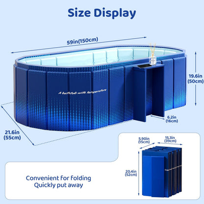 HLCZLUZ Portable Foldable Bathtub, Freestanding Bathtub No Installation, Bathroom SPA Soaking Bath Tub, Shower Stall Collapsible Hot & Ice Bath Tub (Blue with Storage Rack, 59"L x 21.6"W x 19.6"H)