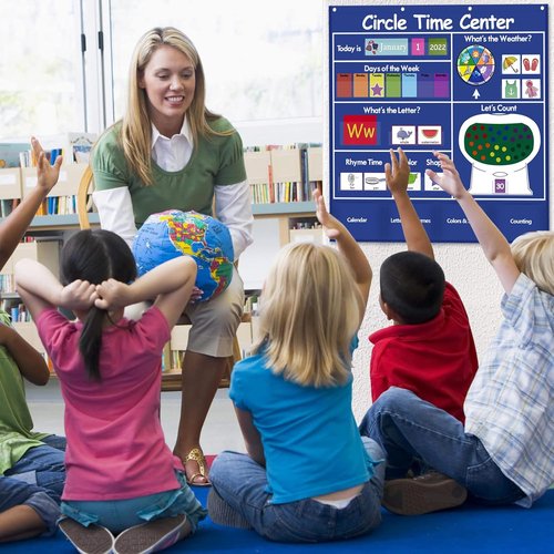 Auchq Heavy-Duty Kids Calendar Pocket Chart - Educational Learning Tool for Classroom (Blue)