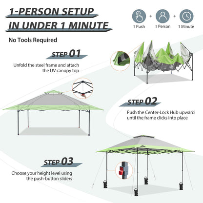 EAGLE PEAK 13x13 Straight Leg Pop Up Canopy Tent Instant Outdoor Canopy Easy Single Person Set up Folding Shelter w/Auto Extending Eaves 169 Square Feet of Shade (Gray)