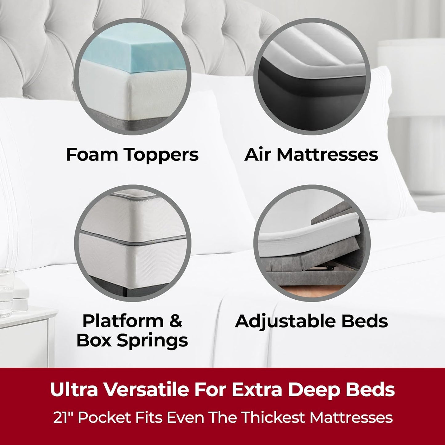 Mellanni Extra Deep King Sheets | 4-Piece Hotel Luxury Bedding Set - Ultra Soft, Cooling, Wrinkle-Resistant (King, White)