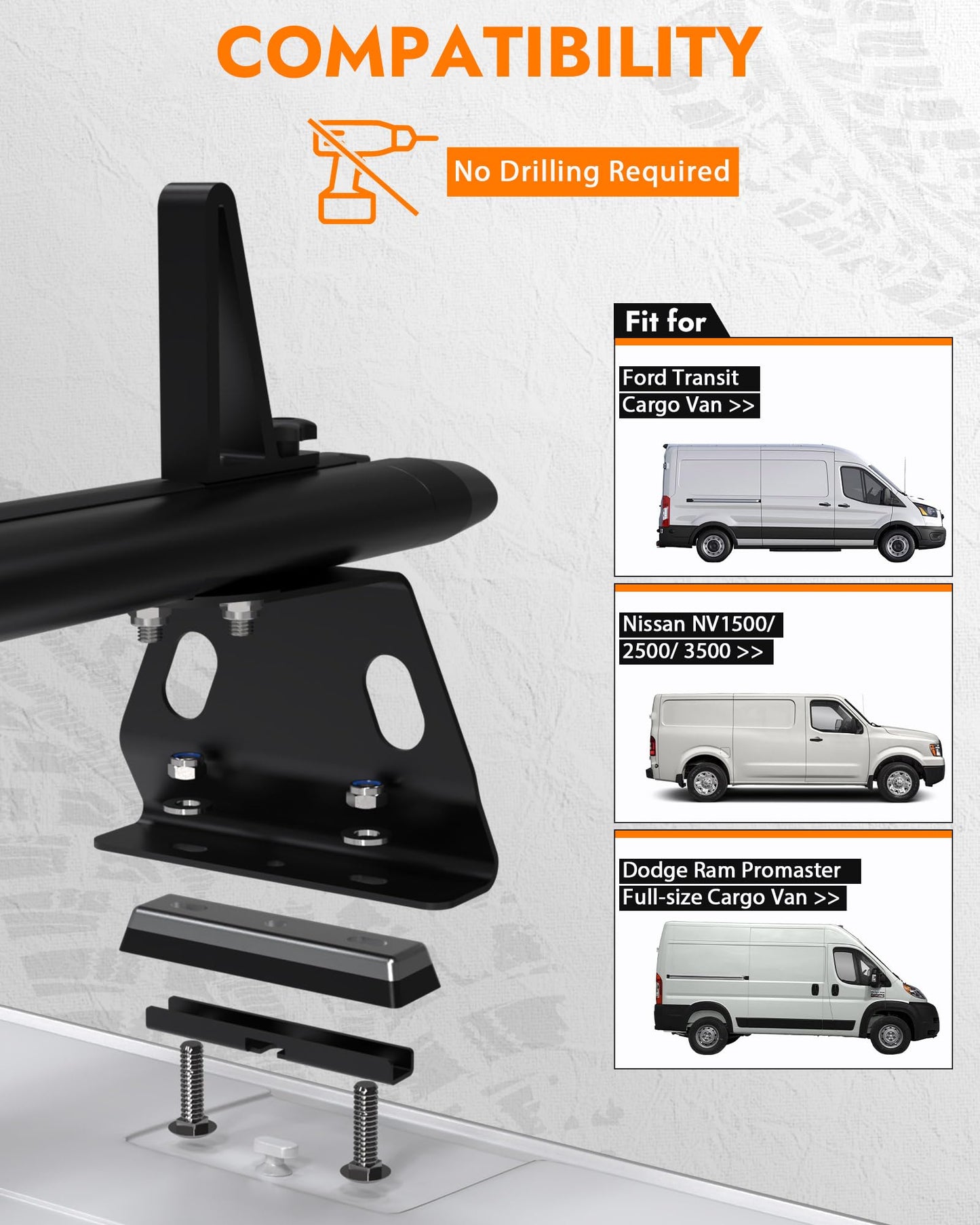 MELIPRON Aluminum Van Roof Rack Fit for Ford Transit, Ram Promaster, Nissan NV, No Drill Cargo Van Ladder Rack, Aerodynamic Quiet T-Slot 3 Crossbars, Black