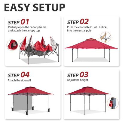EAGLE PEAK 13x13 Pop up Canopy Tent w/One Wall, Instant Canopy Easy Set up Folding Shelter w/One Privacy Curtain, 169 Square Feet Sun Shade, Red