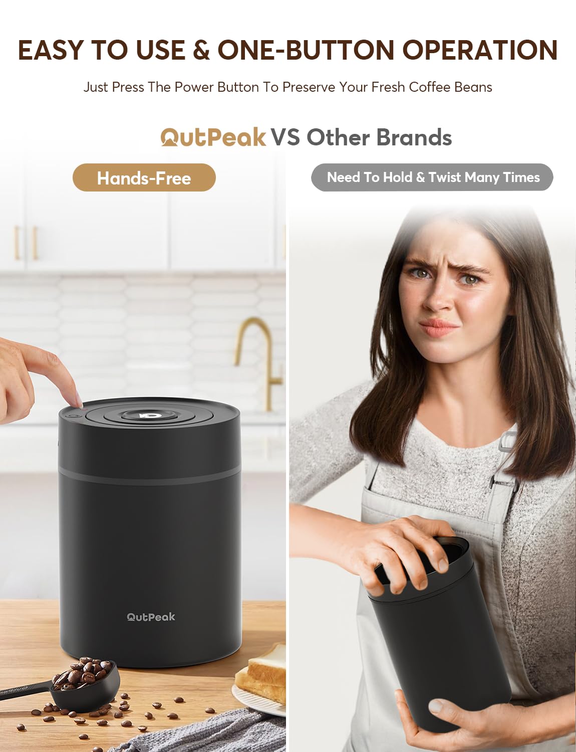 OUTPEAK Auto Coffee Canister: 1.5L for 17.6oz, 1.35L for 14oz, 0.5L for 4.6oz Coffee Beans (Set of 3)