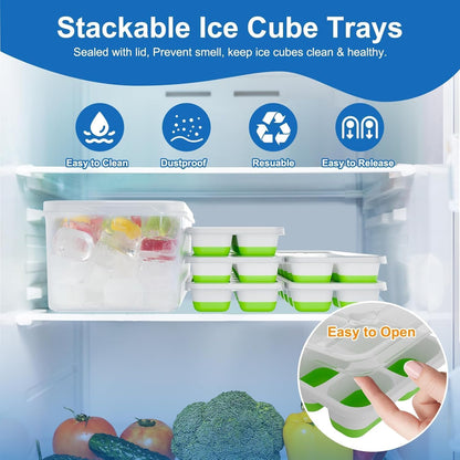 Skiennix Ice Cube Trays - 4 Pack Stackable Silicone Molds with Lids | BPA-Free & Dishwasher Safe
