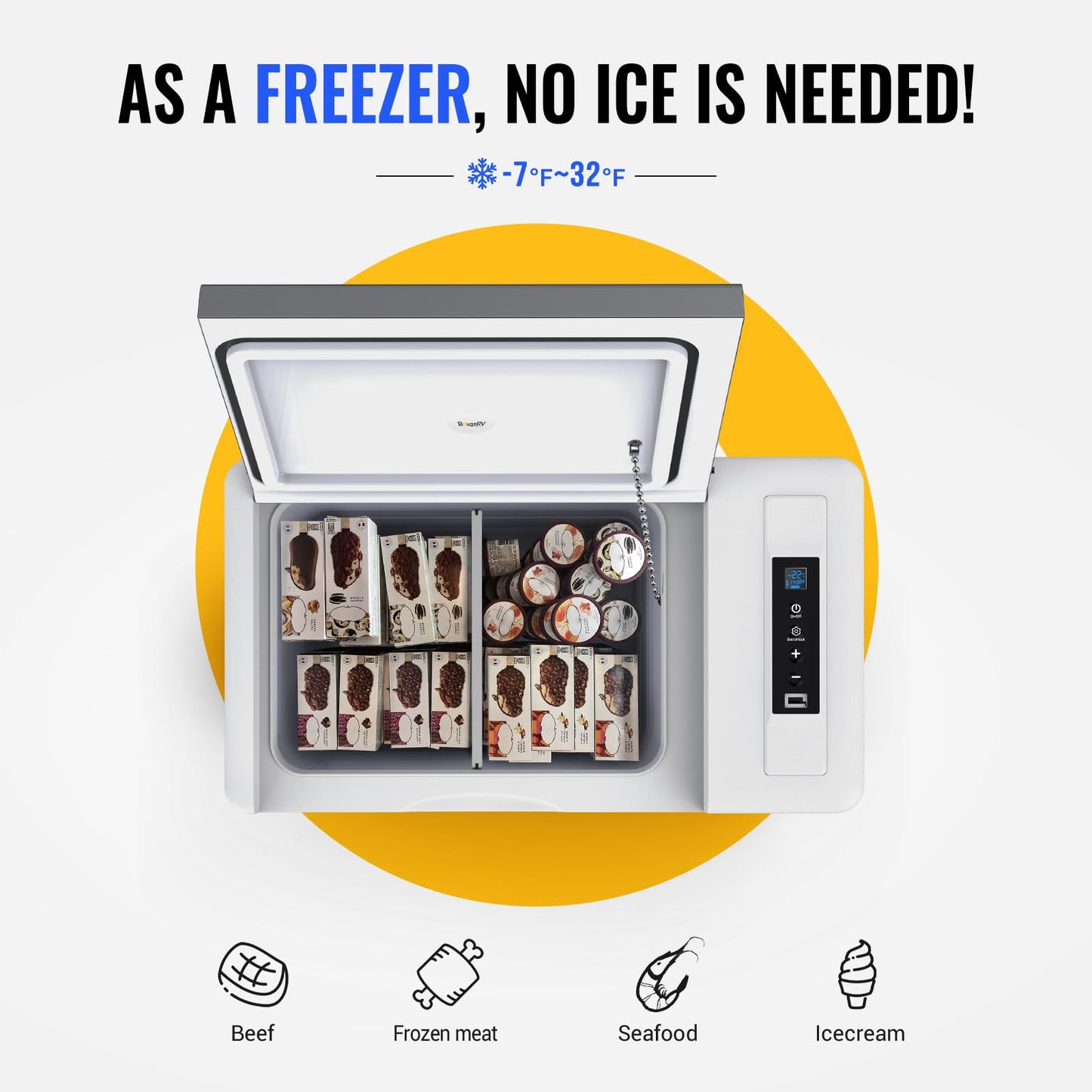 BougeRV 12 Volt Refrigerator With Cover 12V Car Fridge 30 Quart Portable Freezer Compressor Cooler Compressor Freezer, 12/24V DC 110~240V AC, -8℉~50℉ for Truck RV SUV