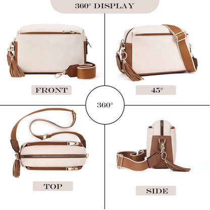 Roulens Triple Zip Small Crossbody Bag for women,Wide Strap Cell Phone Purse Shoulder Handbag Wallet with Credit Card Slots
