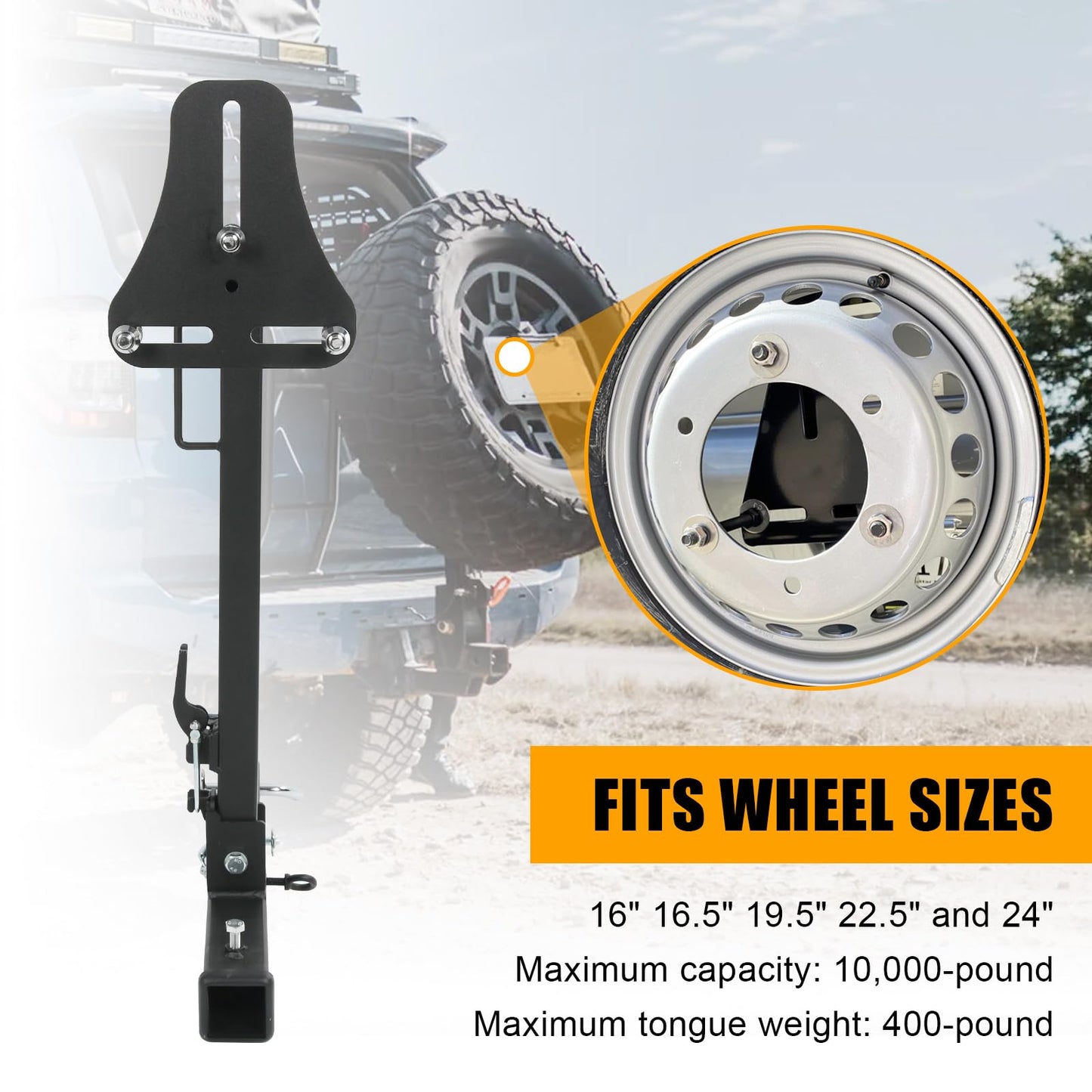 JDMSPEED RV Spare Tire Carrier Mount Adjustable Trailer Hitch with 2 Inch Receiver Compatible with 16" 16.5" 19.5" 22.5" 24" Wheels for Vans SUVs and Motorhomes